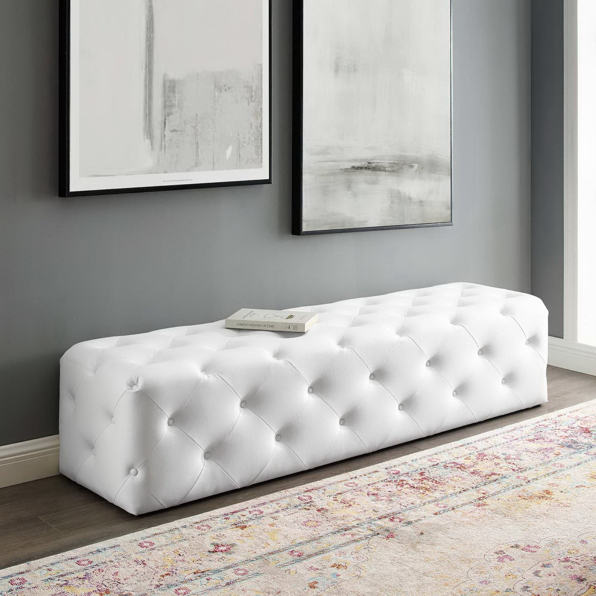 Amour 72in tufted faux leather bench by Modway; white entryway bench with button tufting on Tampa Home & Garden Store