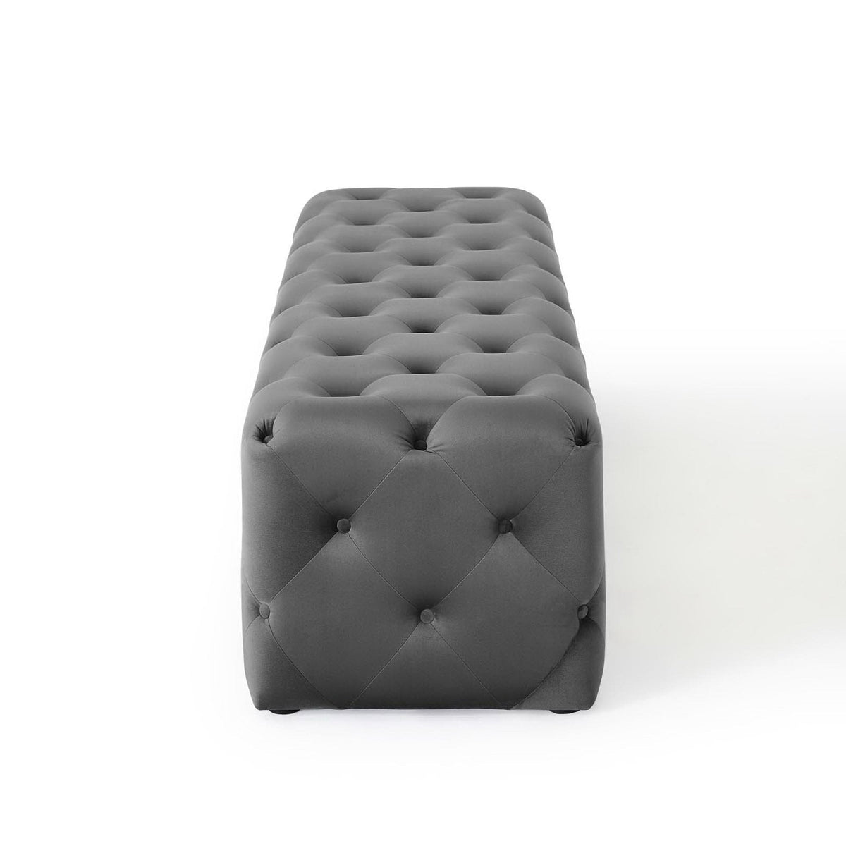 Amour 72in tufted performance velvet entryway bench in gray with button-tufted pattern on Tampa Home & Garden Store