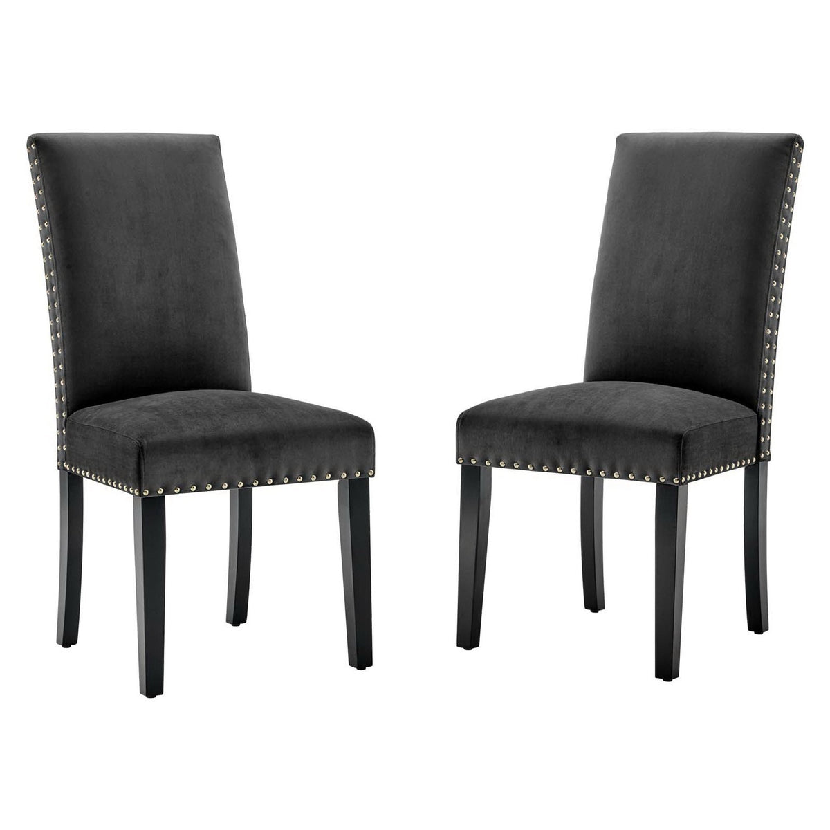 Parcel Performance Velvet Dining Side Chairs set of 2 black velvet with gold nailhead trim on Tampa Home & Garden Store