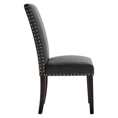 Parcel Performance Velvet Dining Side Chairs set of 2 in black velvet with gold nailhead trim on Tampa Home & Garden Store