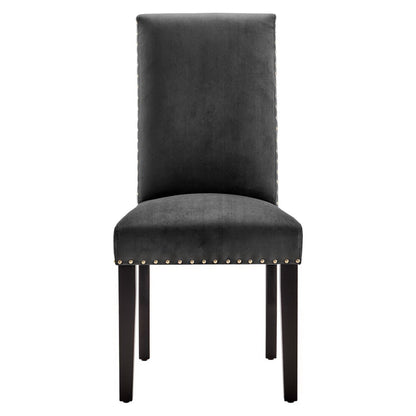Parcel Performance Velvet Dining Side Chairs, black velvet with brass nailhead trim, set of 2 on Tampa Home & Garden Store