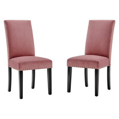 Parcel Velvet Dining Side Chairs set of 2 in pink velvet with nailhead trim and black legs on Tampa Home & Garden Store