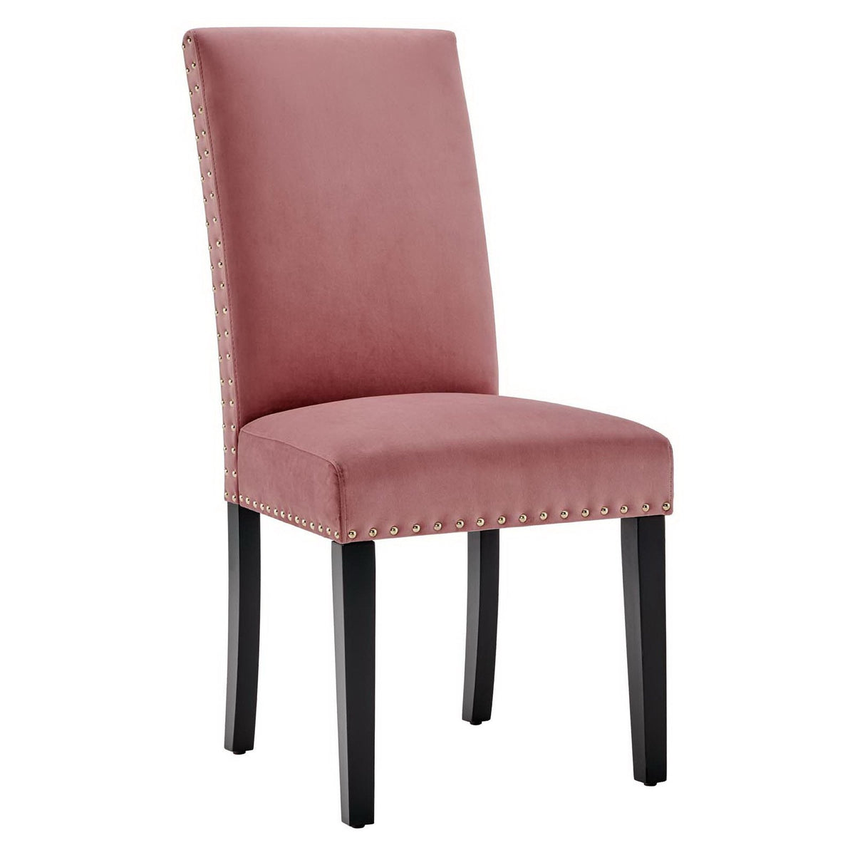 Parcel Performance Velvet Dining Chairs set of 2, pink velvet with nailhead trim and black legs on Tampa Home & Garden Store