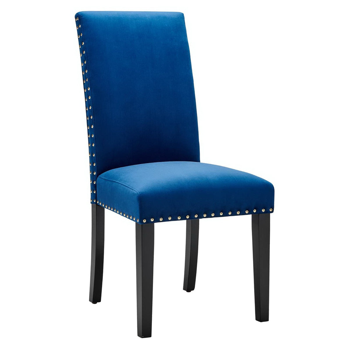 Parcel Performance Velvet Dining Side Chair blue with nailhead trim and wood legs on Tampa Home & Garden Store