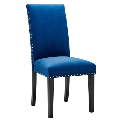 Parcel Performance Velvet Dining Side Chair blue with nailhead trim and wood legs on Tampa Home & Garden Store