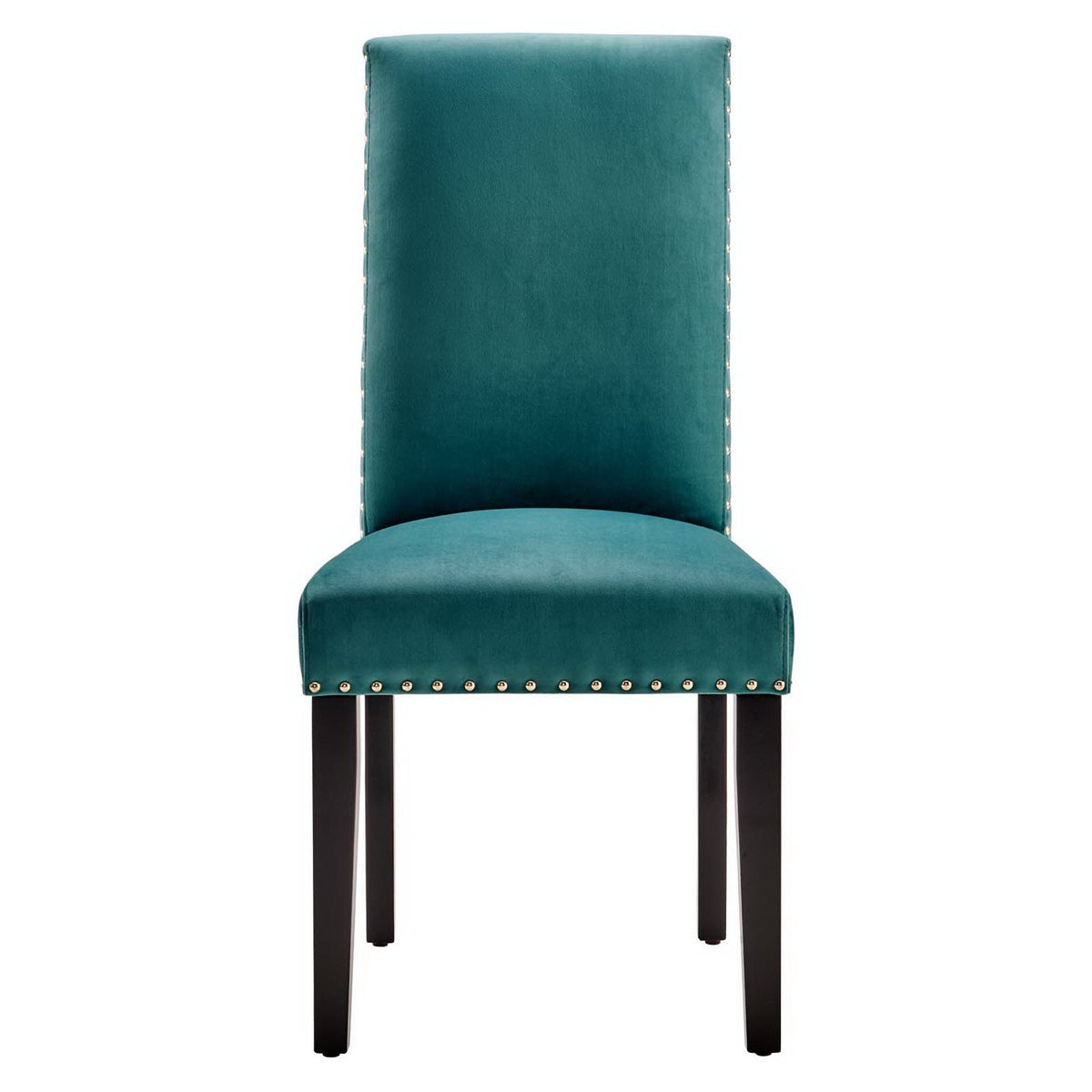 Parcel Velvet dining side chair teal with nailhead trim and dark wood legs set of 2 on Tampa Home & Garden Store
