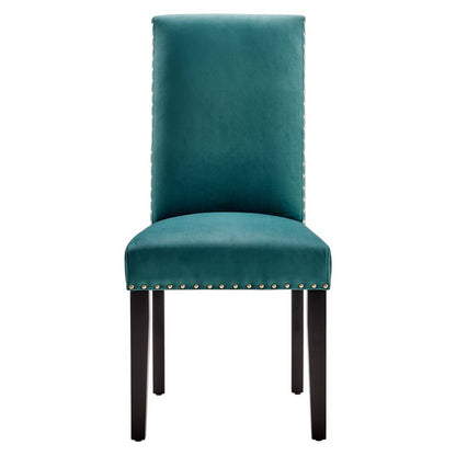 Parcel Velvet dining side chair teal with nailhead trim and dark wood legs set of 2 on Tampa Home & Garden Store