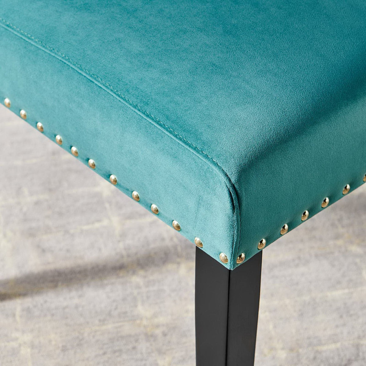 Parcel Performance Velvet dining chairs set of 2 teal velvet with nailhead trim and black legs on Tampa Home & Garden Store