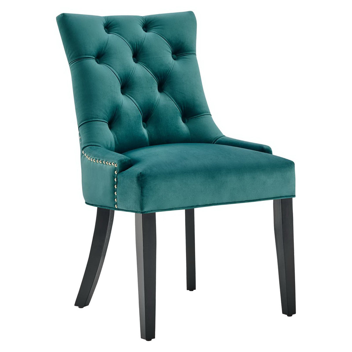 Regent tufted velvet dining side chairs set of 2 in teal with nailhead trim and wood legs on Tampa Home & Garden Store