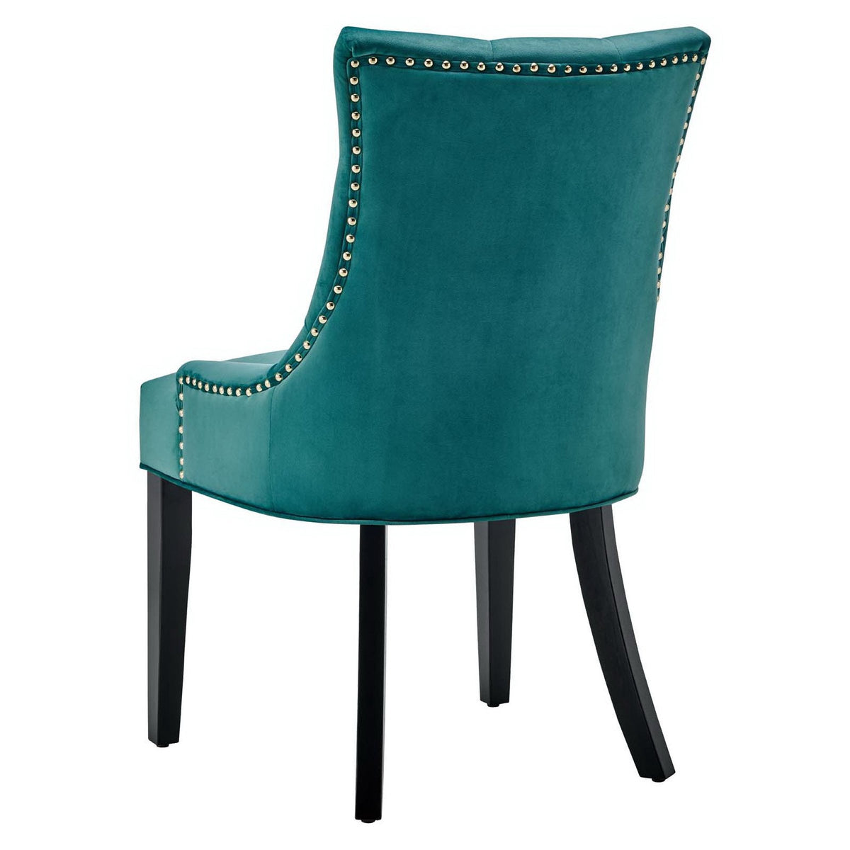 Regent tufted velvet dining side chair in teal with nailhead trim and dark legs on Tampa Home & Garden Store