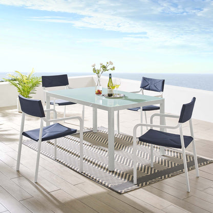 Raleigh 5 Piece Outdoor Patio Aluminum Dining Set with glass top navy cushions by Modway on Tampa Home & Garden Store