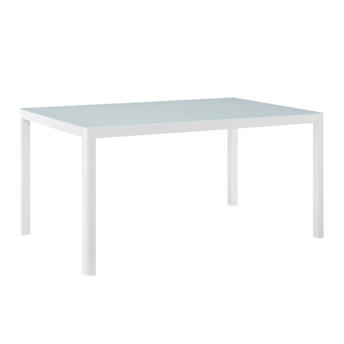 Raleigh 5 Piece Outdoor Patio Aluminum Dining Table by Modway, white frame with pale blue glass top on Tampa Home & Garden Store