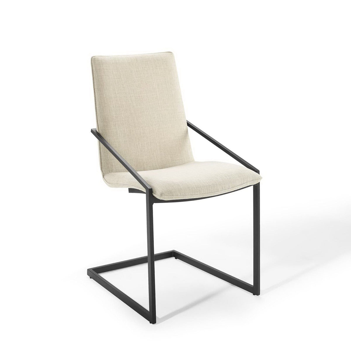 Pitch upholstered fabric dining armchair beige with black metal frame on Tampa Home & Garden Store