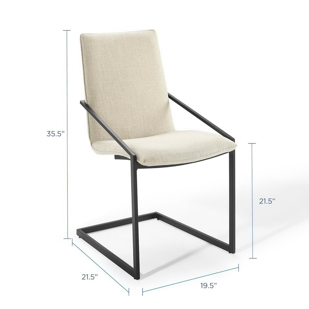 Pitch upholstered dining armchair pair, beige fabric, black metal frame by Modway on Tampa Home & Garden Store