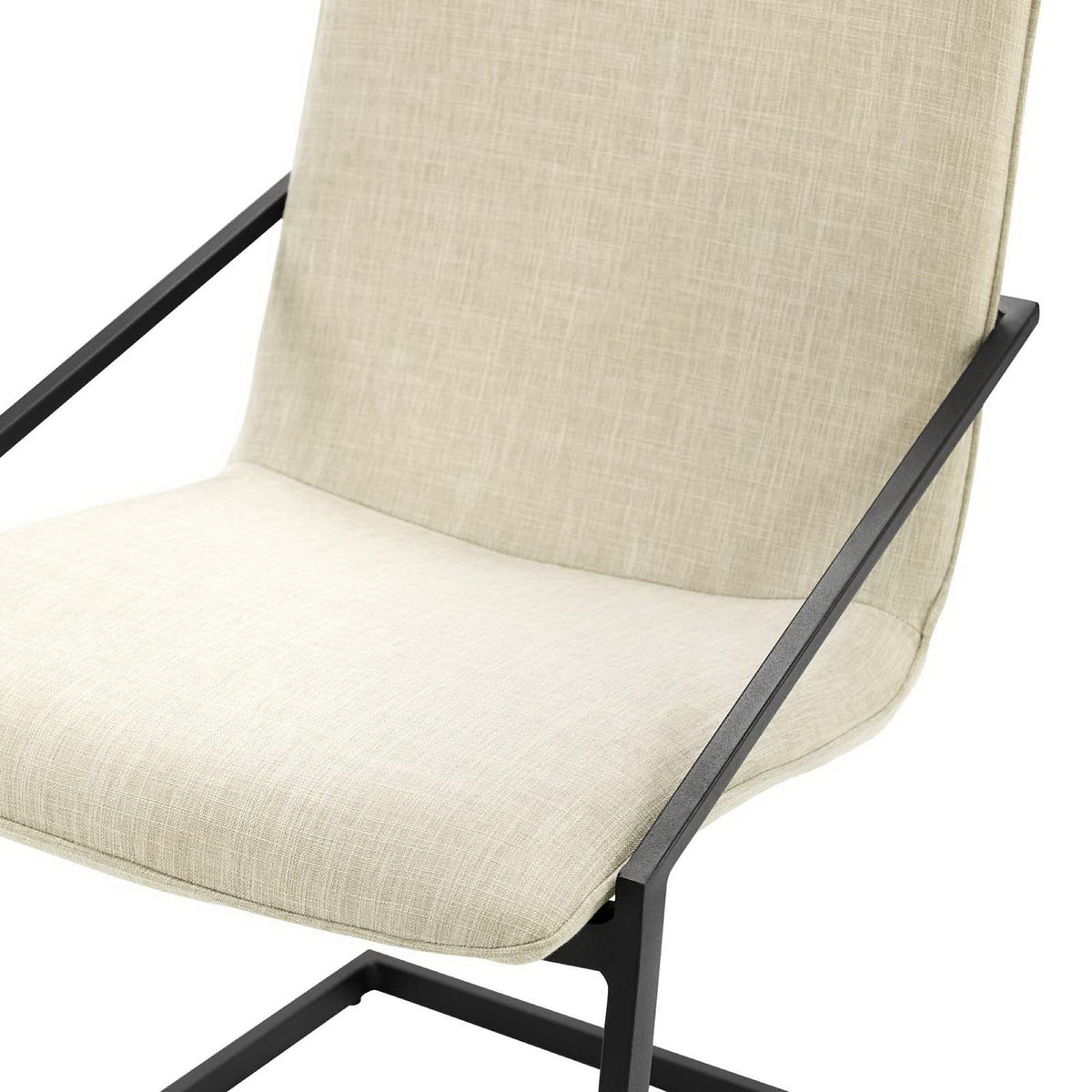 Pitch Upholstered Fabric Dining Armchair beige upholstery with a black metal frame HouseOfZazla on Tampa Home & Garden Store
