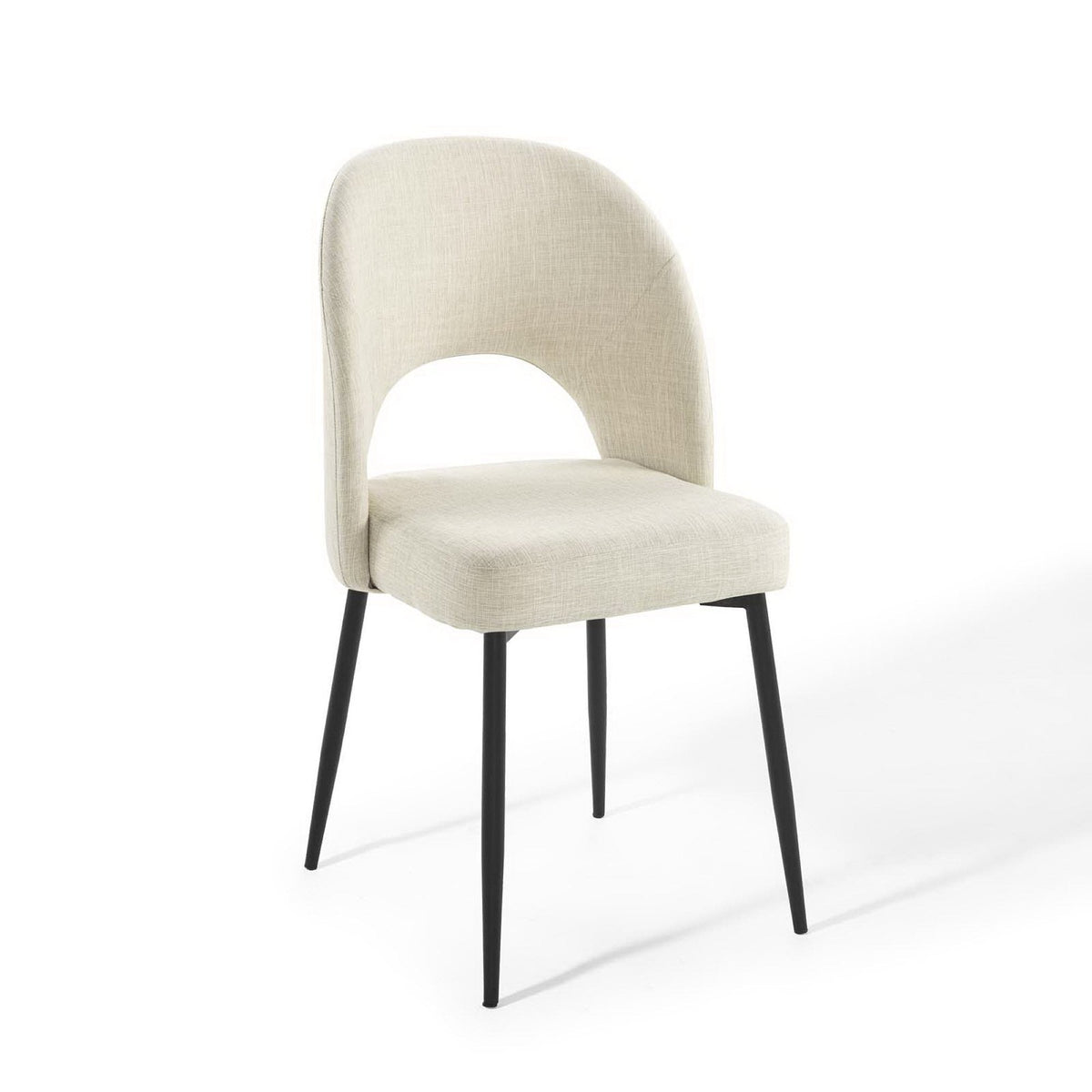 Rouse upholstered fabric dining side chair beige with curved back and black metal legs on Tampa Home & Garden Store