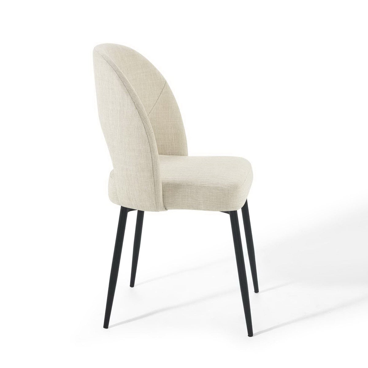Rouse Upholstered Fabric Dining Side Chair beige fabric, curved back, black tapered legs on Tampa Home & Garden Store