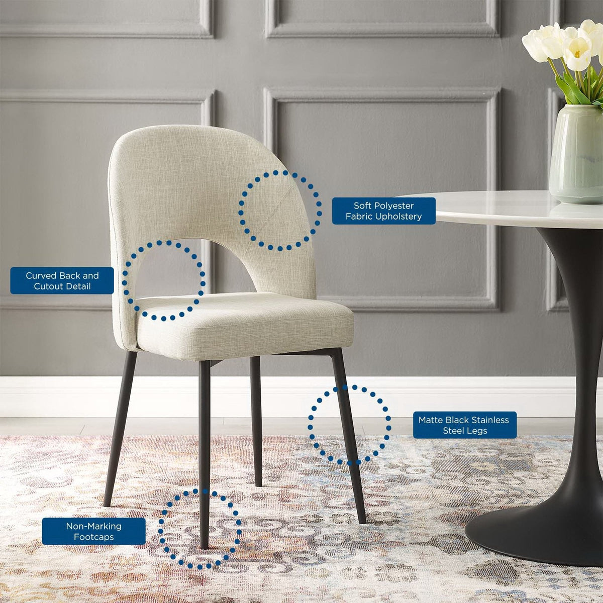 Rouse Upholstered Fabric Dining Side Chair by Modway in beige fabric with curved back on Tampa Home & Garden Store