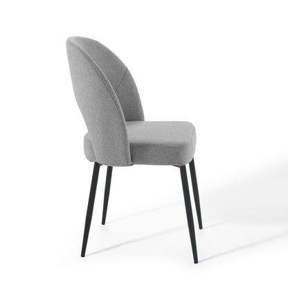 Rouse upholstered fabric dining side chair in grey with black metal legs, side view on Tampa Home & Garden Store