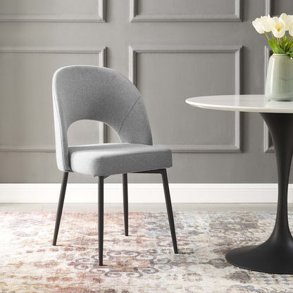 Rouse Upholstered Fabric Dining Side Chair in gray fabric with dark tapered legs on Tampa Home & Garden Store