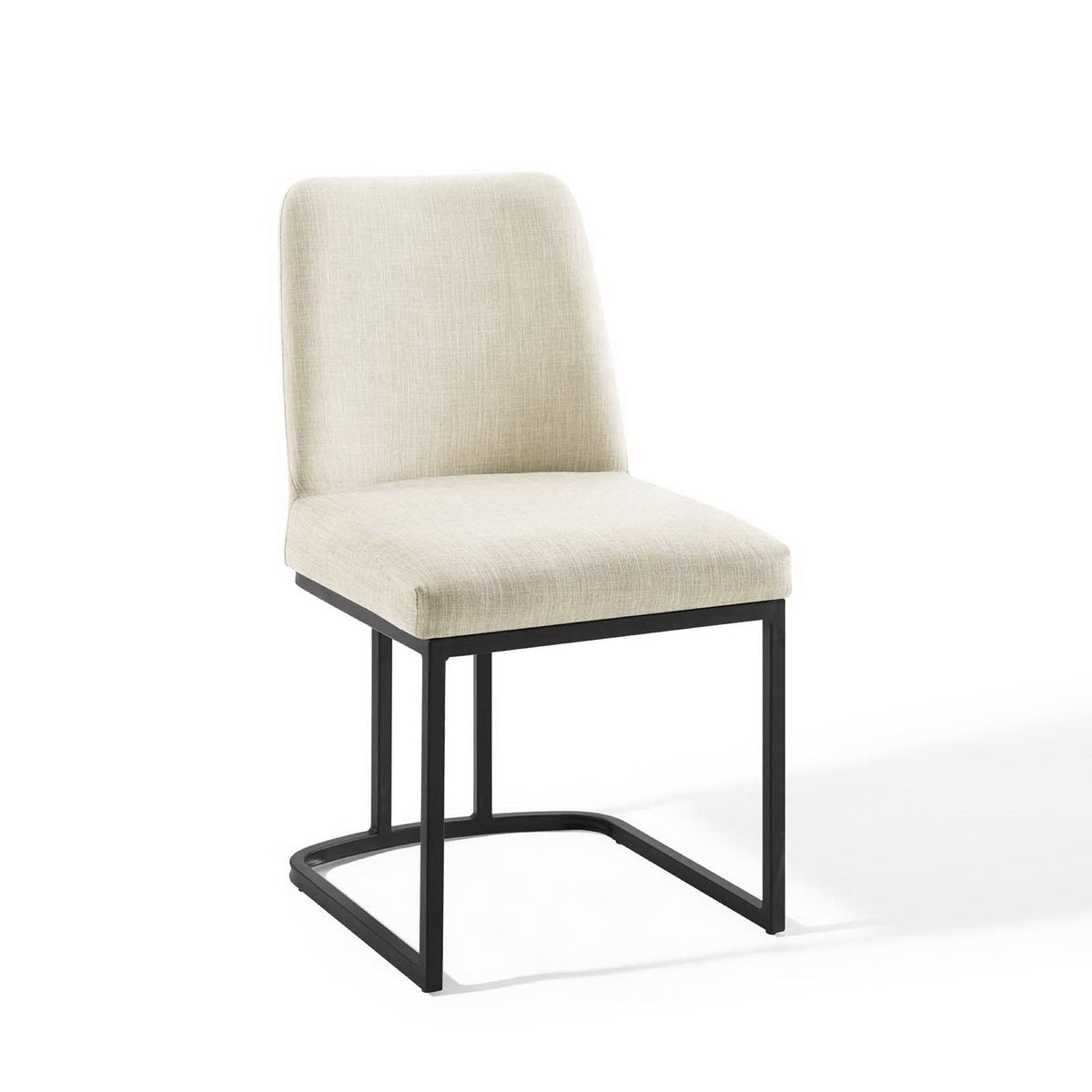 Amplify Sled Base Upholstered Fabric Dining Chair cream fabric with black metal base on Tampa Home & Garden Store