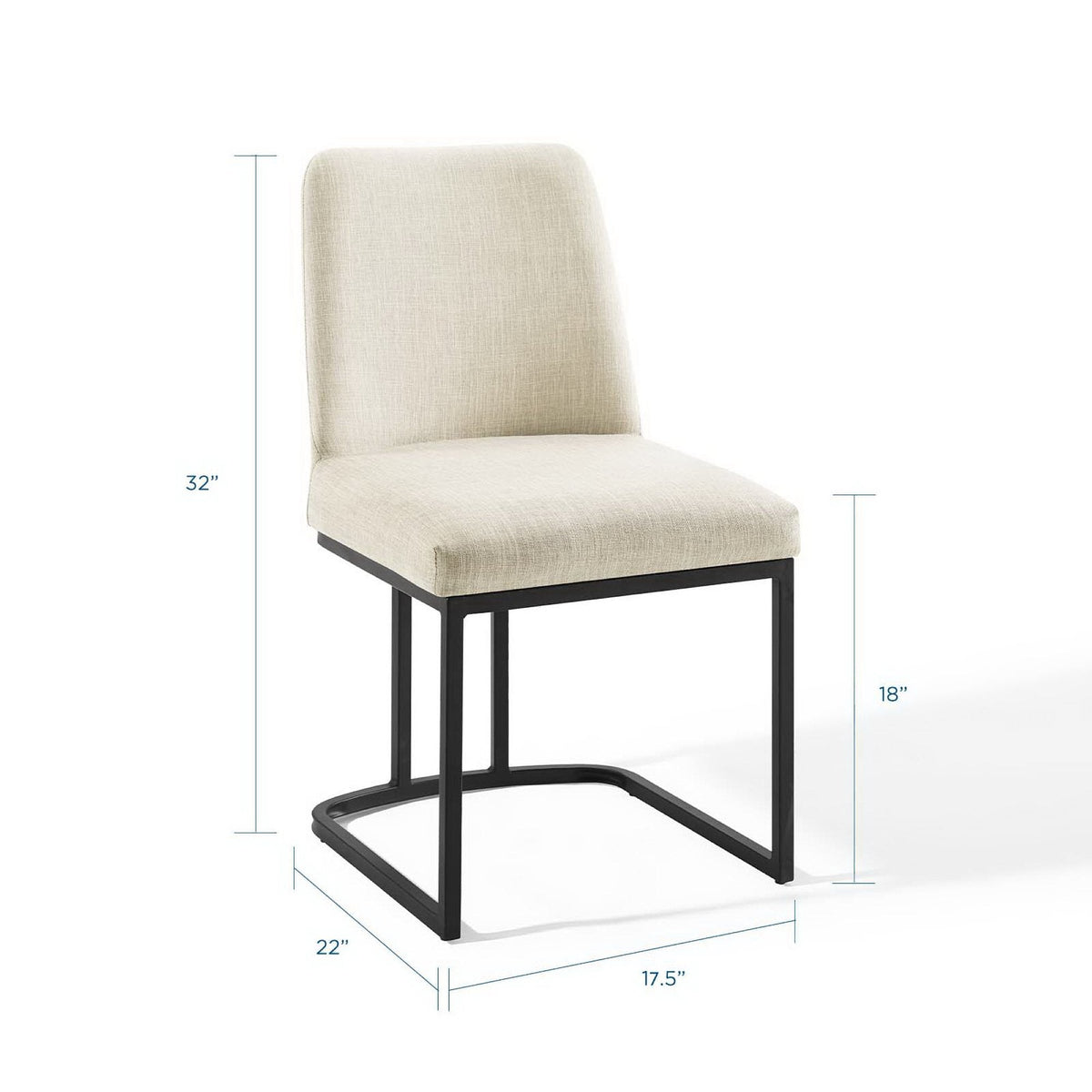 Amplify Sled Base Upholstered Dining Side Chair by HouseOfZazla, beige fabric, black metal base on Tampa Home & Garden Store