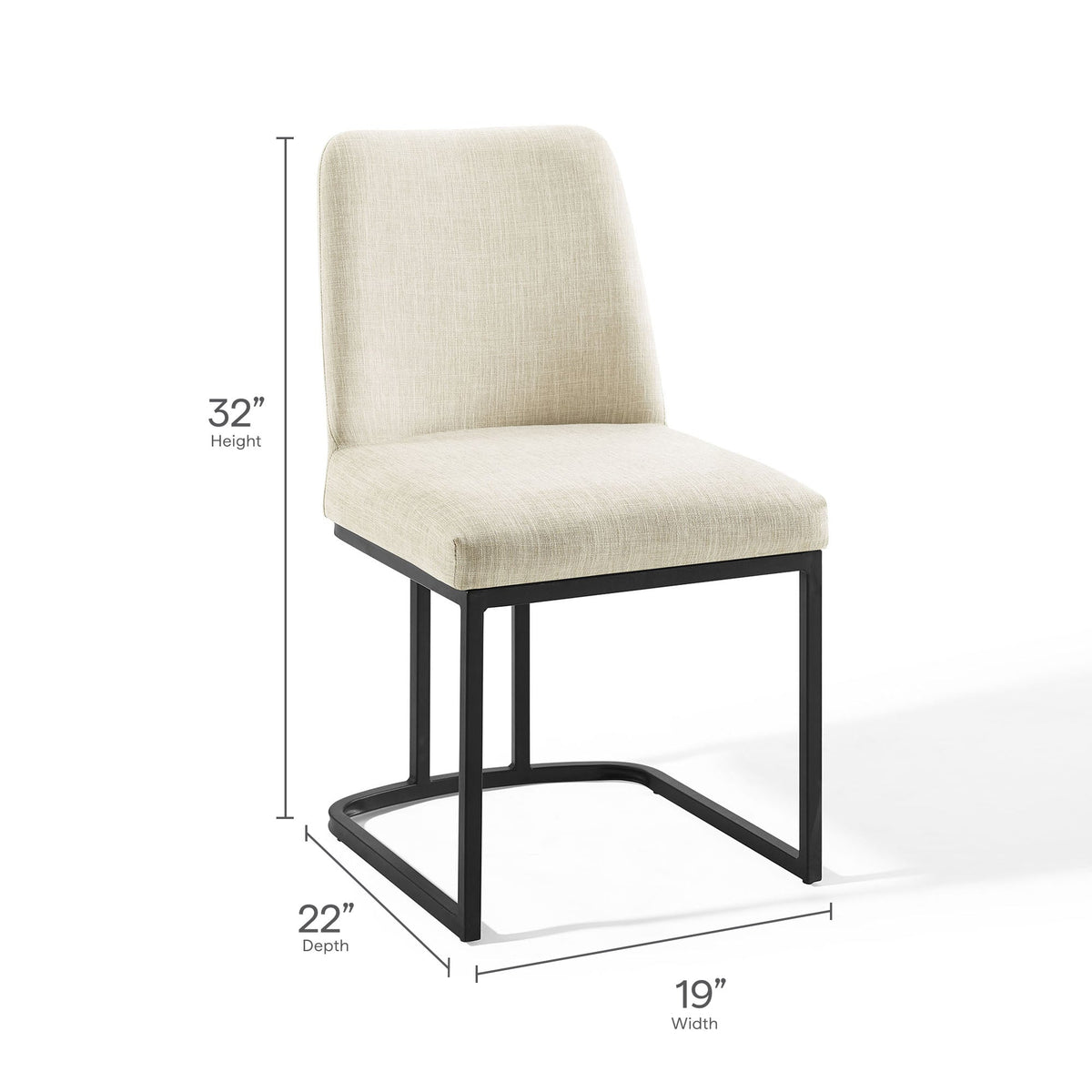 Amplify Sled Base Upholstered Fabric Dining Side Chair in beige with black metal base by HouseOfZazla on Tampa Home & Garden Store