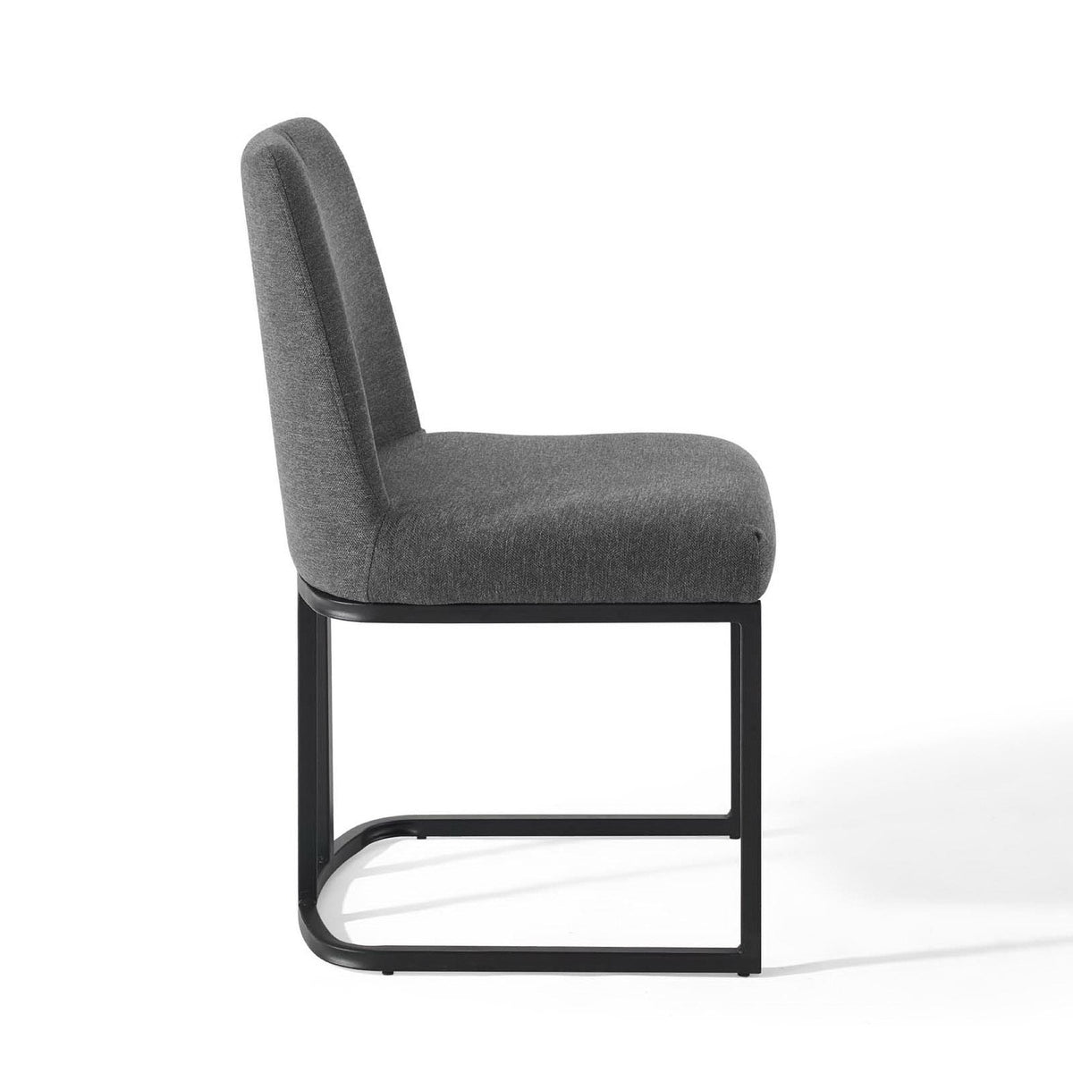 Amplify sled-base upholstered fabric dining chair in grey by HouseOfZazla on Tampa Home & Garden Store