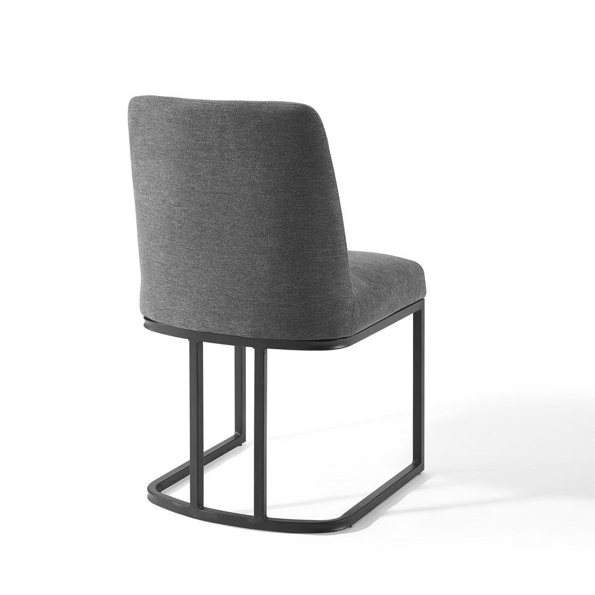 Amplify Sled Base Upholstered Fabric Dining Chair in charcoal gray with a black metal base on Tampa Home & Garden Store