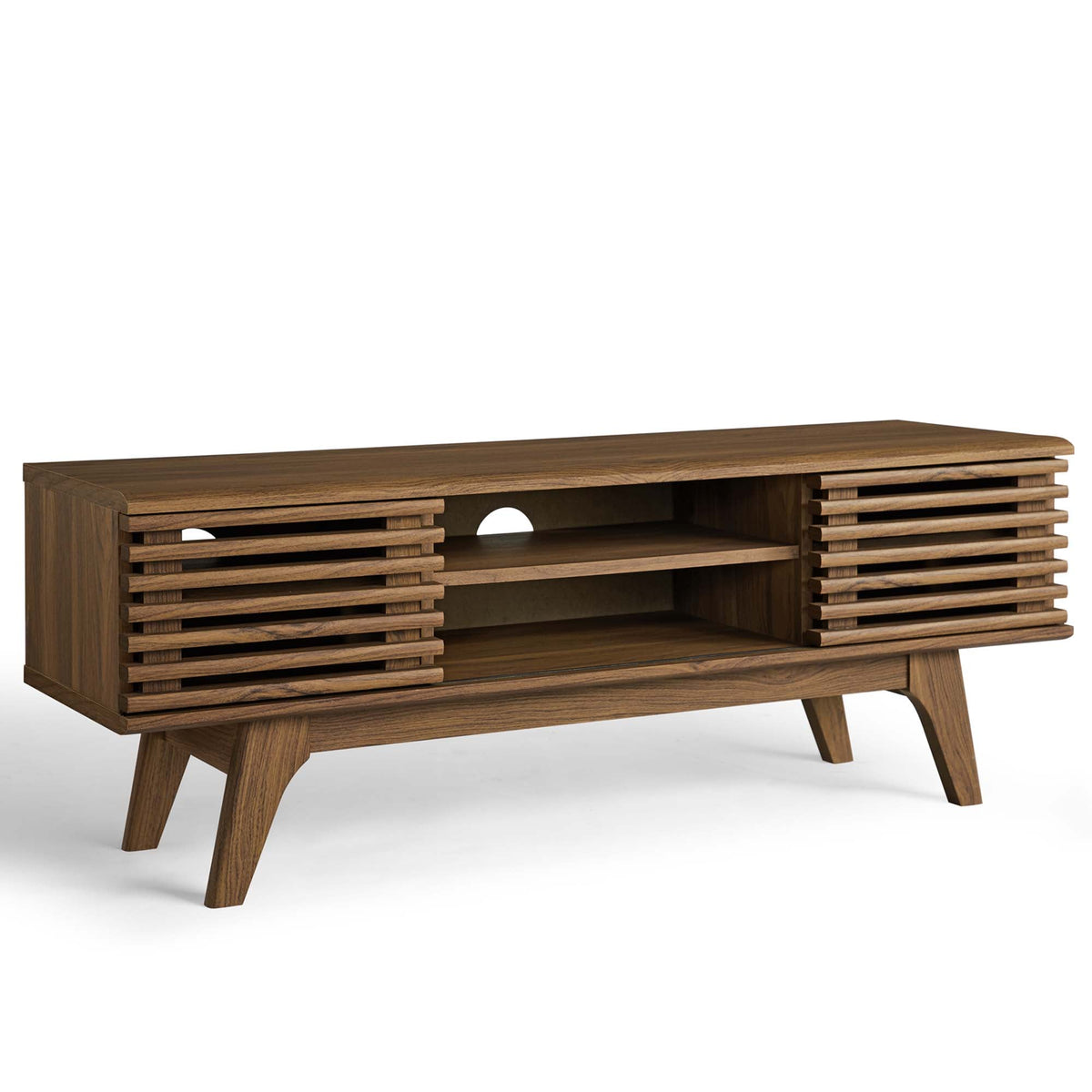Render Media Console TV Stand by Modway, walnut finish, slatted panels, living room furniture on Tampa Home & Garden Store