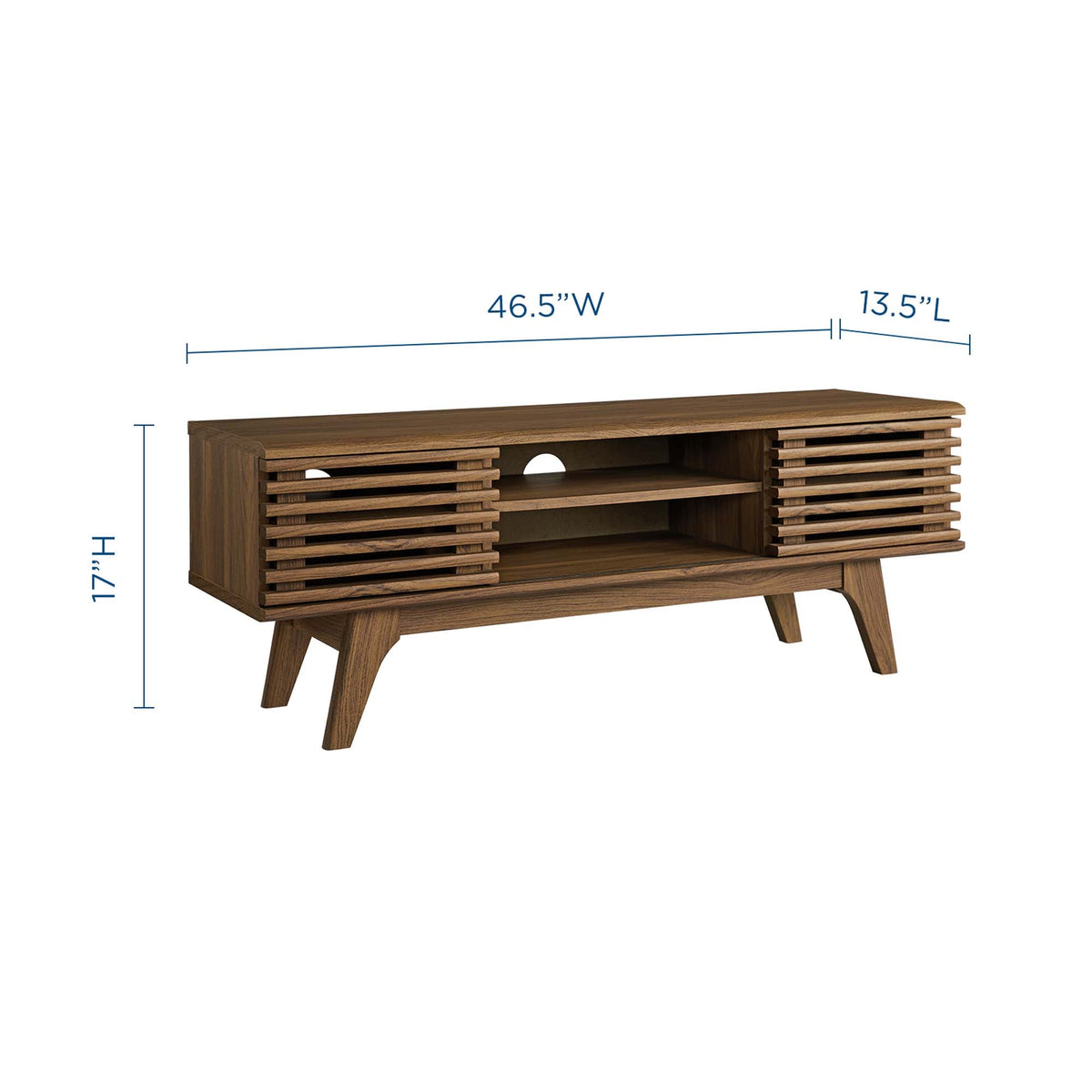 Render Media Console TV Stand by Modway in warm brown wood with slatted doors and open shelves on Tampa Home & Garden Store