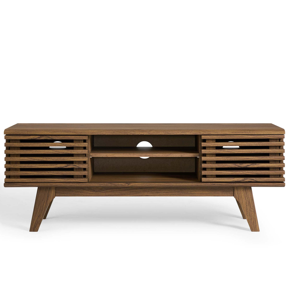 Render Media Console TV Stand by Modway, wooden slatted frame with open storage cubbies on Tampa Home & Garden Store