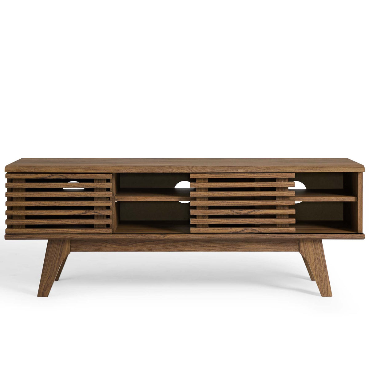 Modway Render Media Console TV Stand with slatted wood panels and open storage for living room on Tampa Home & Garden Store