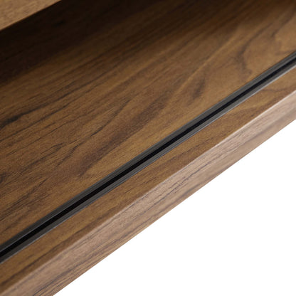 Render Media Console TV Stand brown wood veneer top with metal sliding track on Tampa Home & Garden Store