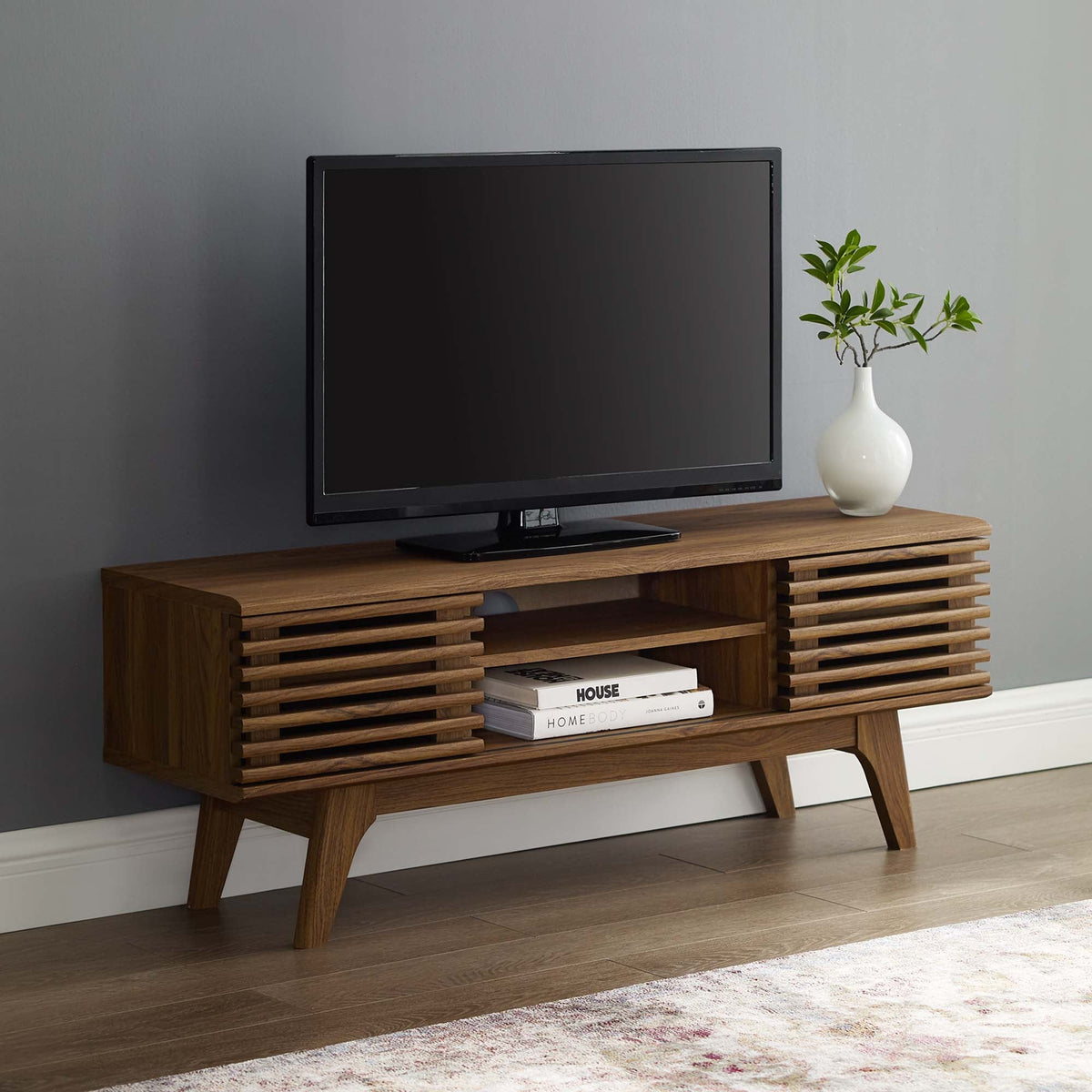 Render Media Console TV Stand by Modway, walnut slatted living room console HouseOfZazla on Tampa Home & Garden Store