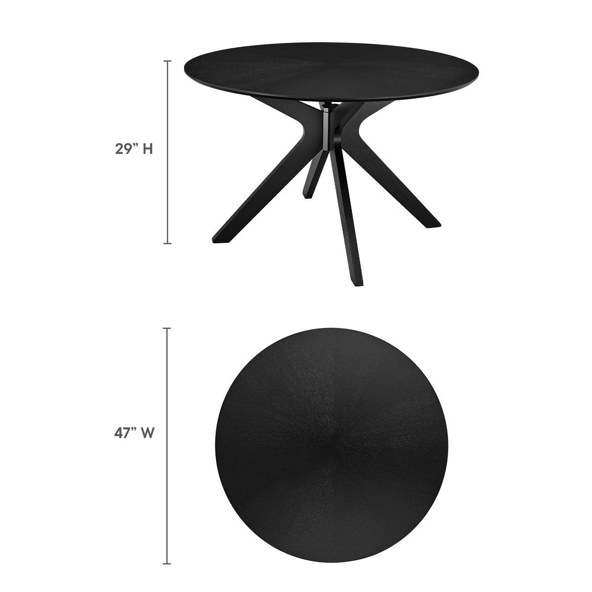 Crossroads 47in round wood dining table with black finish and sculptural X-frame base on Tampa Home & Garden Store
