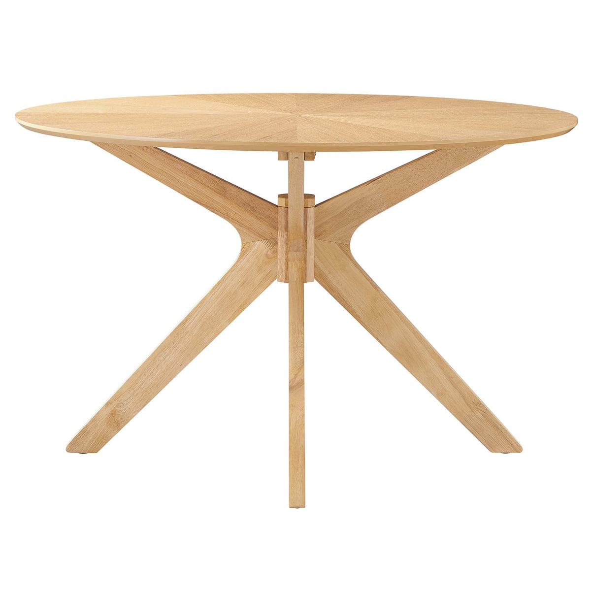 Crossroads 47" round wood dining table natural oak finish with crisscross pedestal base on Tampa Home & Garden Store