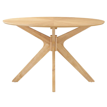 Crossroads 47" round wood dining table natural oak finish with crisscross pedestal base on Tampa Home & Garden Store