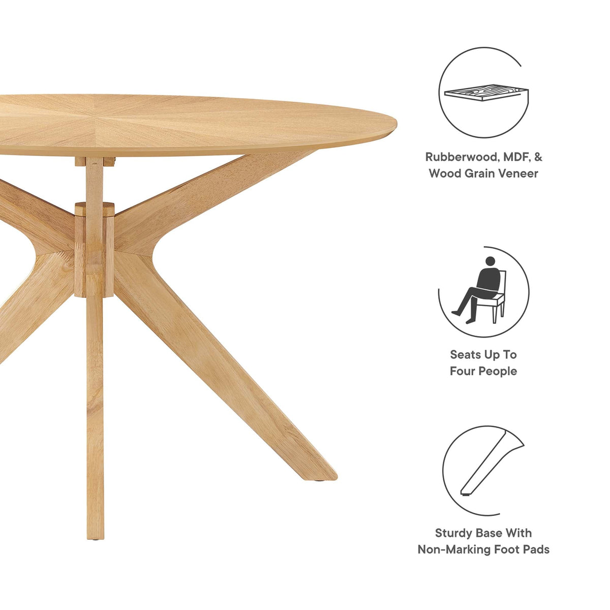 Crossroads 47in Round Wood Dining Table Modway Rubberwood MDF Cross Pedestal Base Seats 4 on Tampa Home & Garden Store