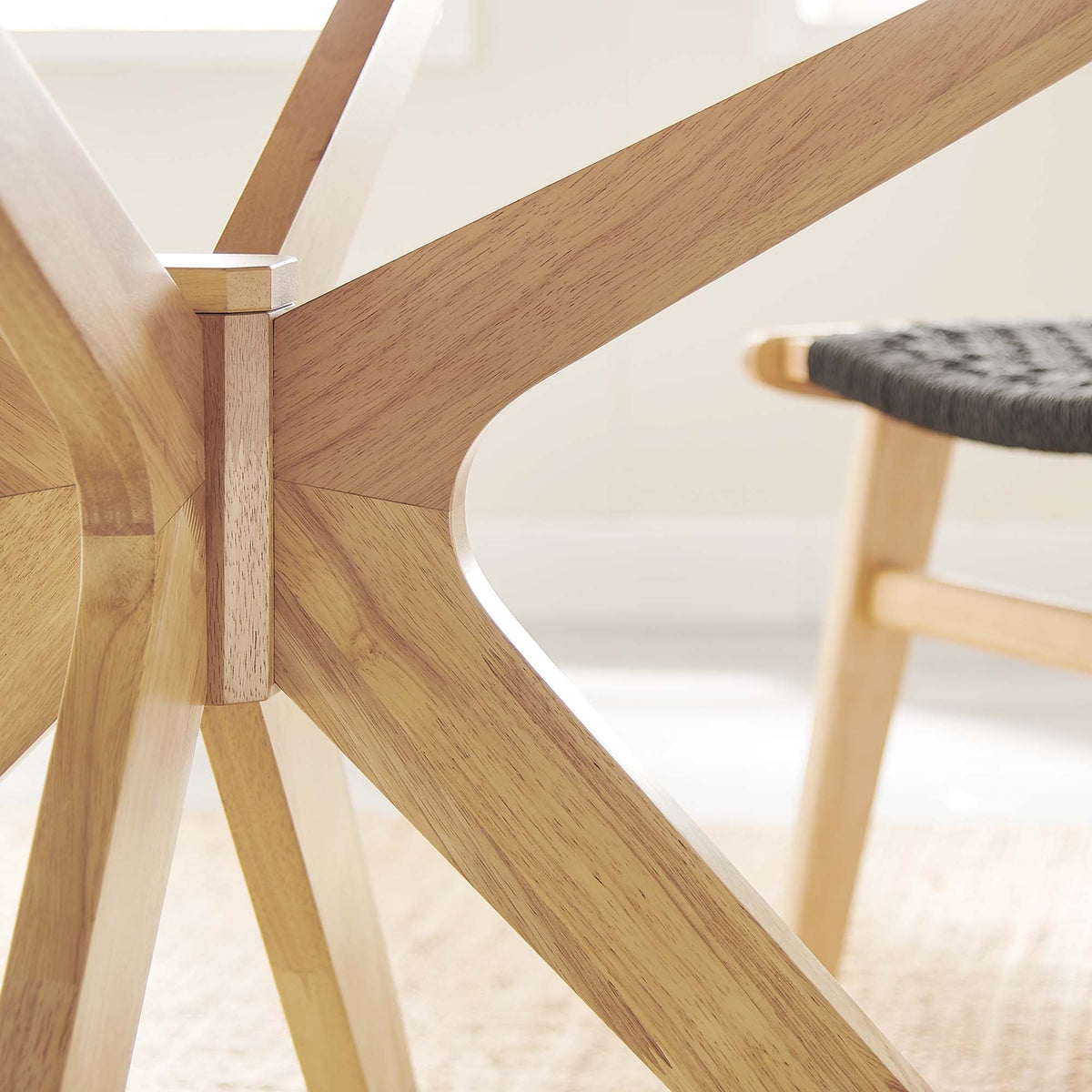 Crossroads 47in Round Wood Dining Table by Modway oak finish, close-up of angled legs on Tampa Home & Garden Store