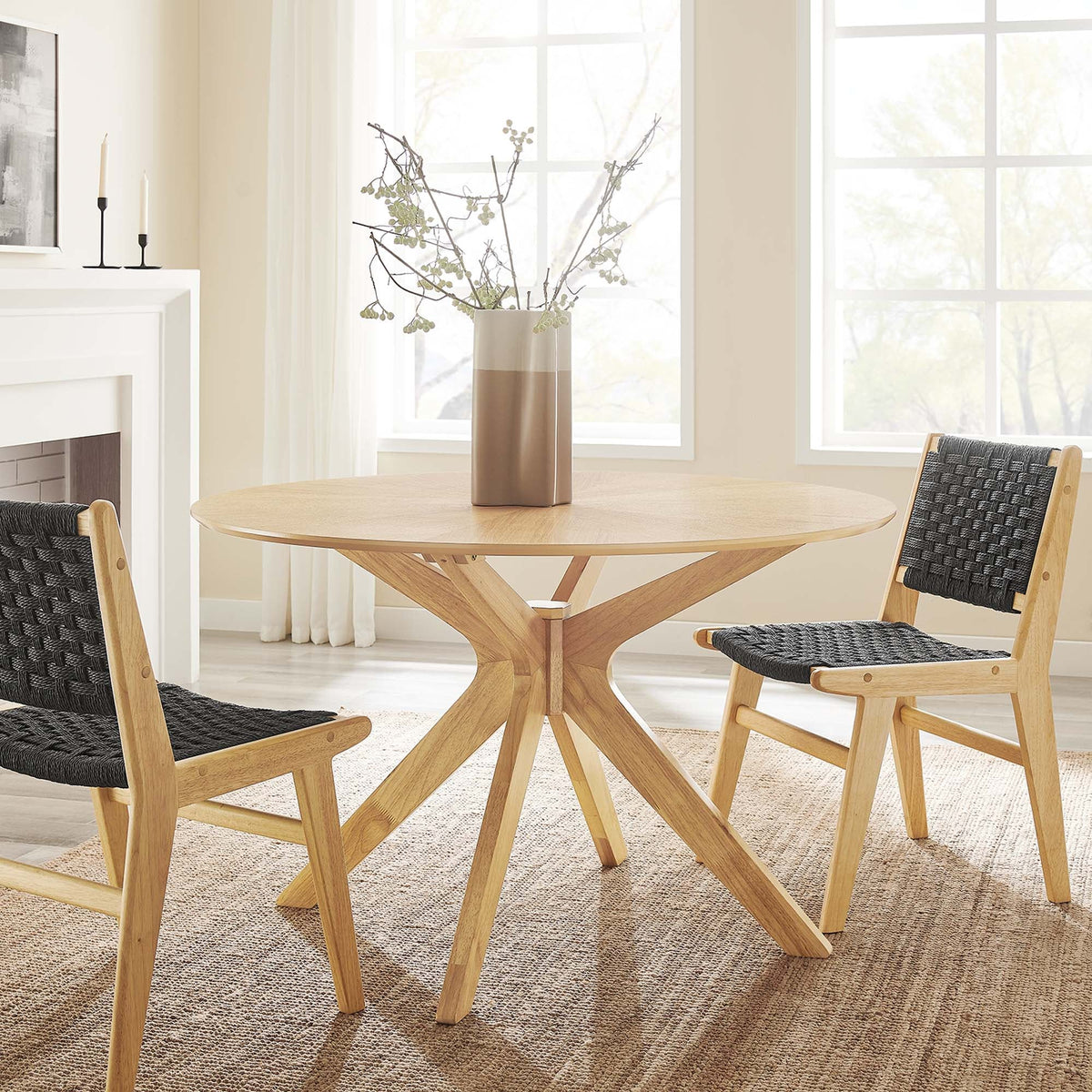 Crossroads 47" Round Wood Dining Table by Modway with natural wood finish and crisscross base on Tampa Home & Garden Store