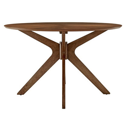 Crossroads 47in round wood dining table with crisscross wooden base in brown finish on Tampa Home & Garden Store