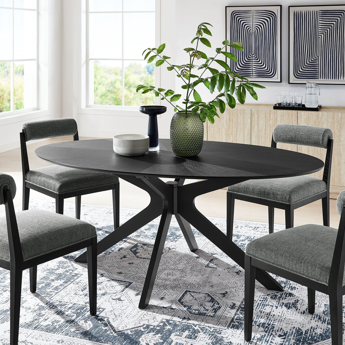 Crossroads 71-inch Oval Wood Dining Table with black finish and sculpted X-base by Modway on Tampa Home & Garden Store