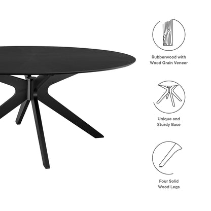 Crossroads 71in oval dining table Modway, black rubberwood with wood grain veneer, sturdy base on Tampa Home & Garden Store