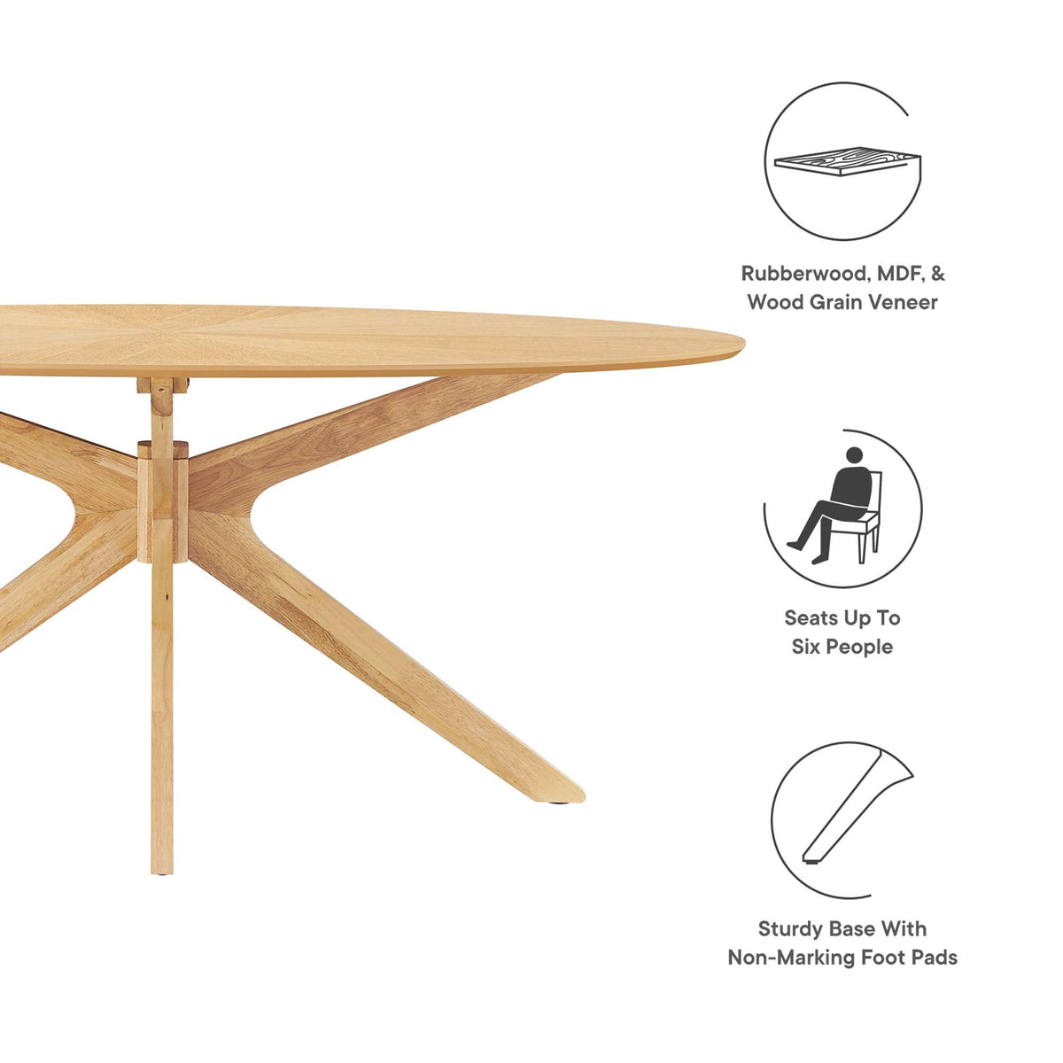 Crossroads 71-inch oval wood dining table with natural finish and cross-base design on Tampa Home & Garden Store