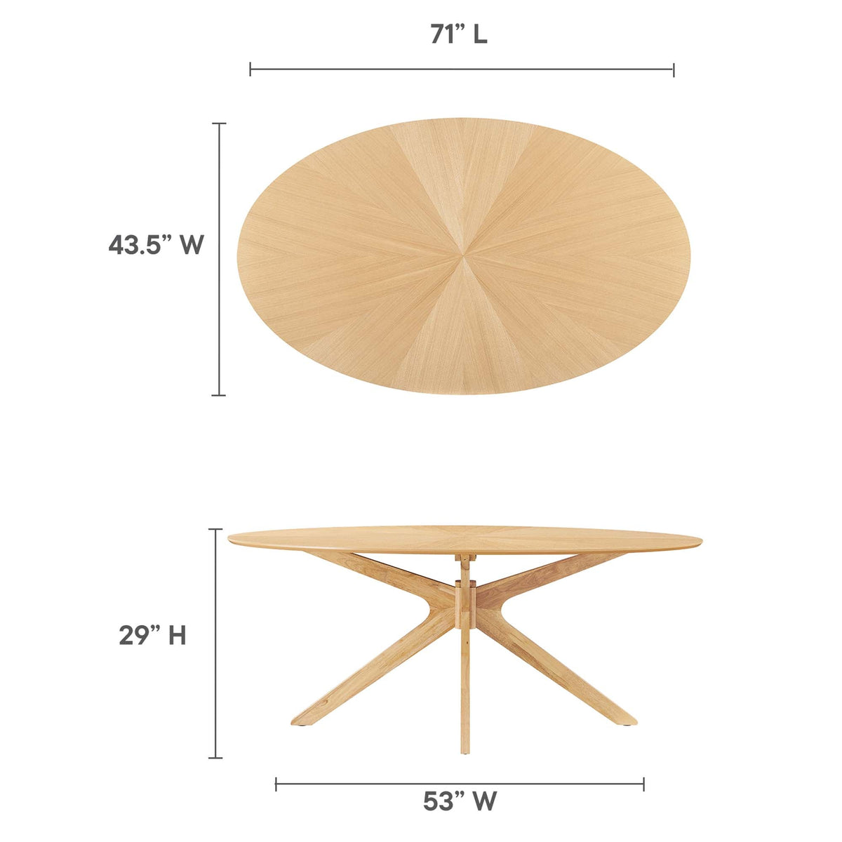 Crossroads 71 inch oval wood dining table with natural finish and X-base legs by Modway on Tampa Home & Garden Store