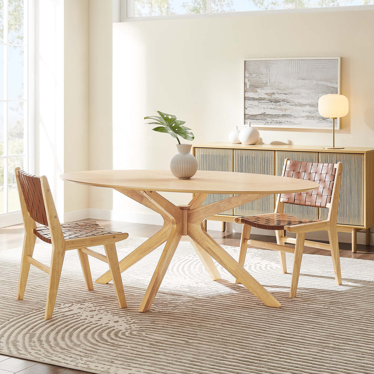 Crossroads 71-inch oval wood dining table natural finish with cross-legged base by Modway on Tampa Home & Garden Store