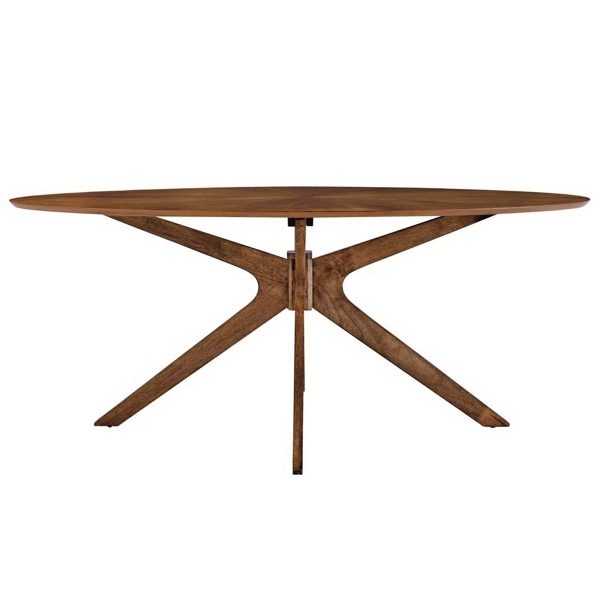 Crossroads 71-inch oval wood dining table with warm brown finish and cross-legged pedestal base on Tampa Home & Garden Store