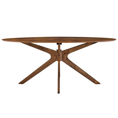 Crossroads 71-inch oval wood dining table with warm brown finish and cross-legged pedestal base on Tampa Home & Garden Store