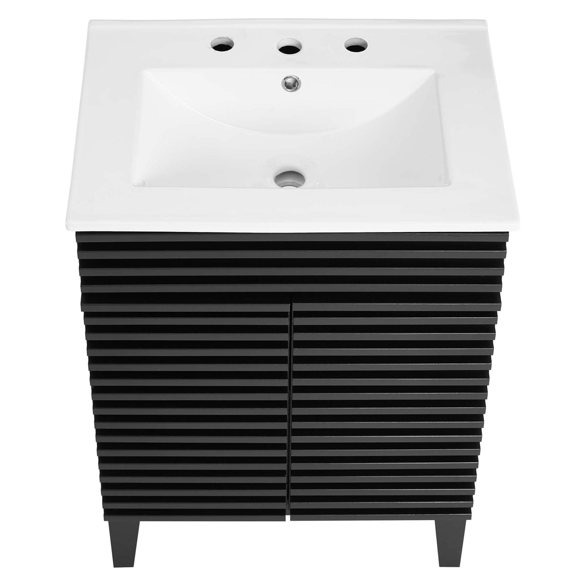 Render bathroom vanity by Modway with white rectangular sink on a black slatted base on Tampa Home & Garden Store
